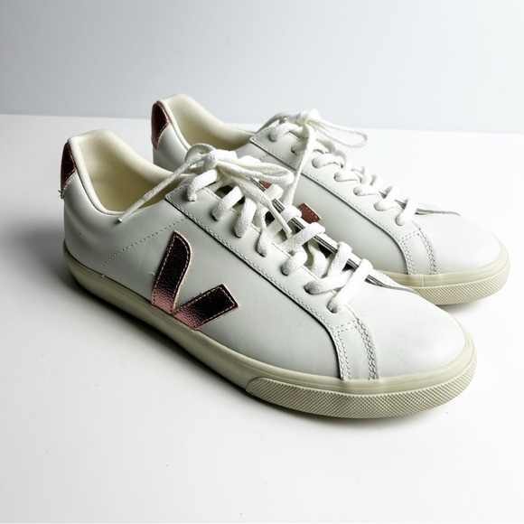 Veja Shoes - Veja White Sneakers with Pink Metallic Accents